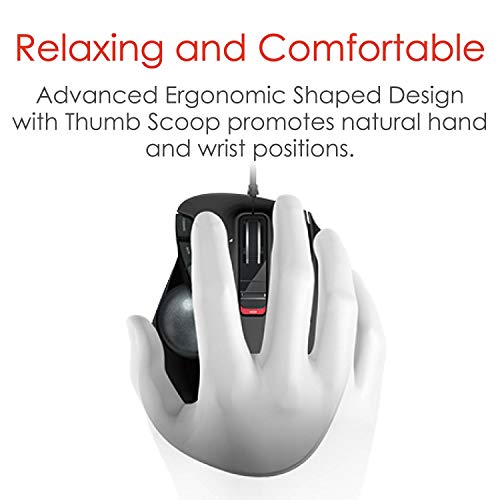 ELECOM Kabelgebundene Trackball-Maus mit einfacher Daumenkontrolle, geformtes ergonomisches Design, 6-Tasten-Funktion mit reibungsloser Verfolgung, präziser optischer Gaming-Sensor, kompatibel mit Bild 3