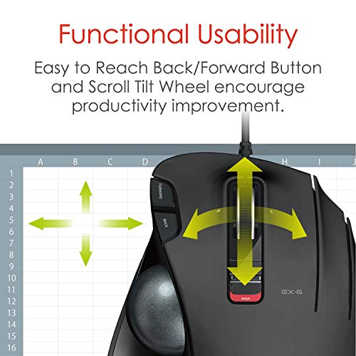 ELECOM Kabelgebundene Trackball-Maus mit einfacher Daumenkontrolle, geformtes ergonomisches Design, 6-Tasten-Funktion mit reibungsloser Verfolgung, präziser optischer Gaming-Sensor, kompatibel mit Bild 4
