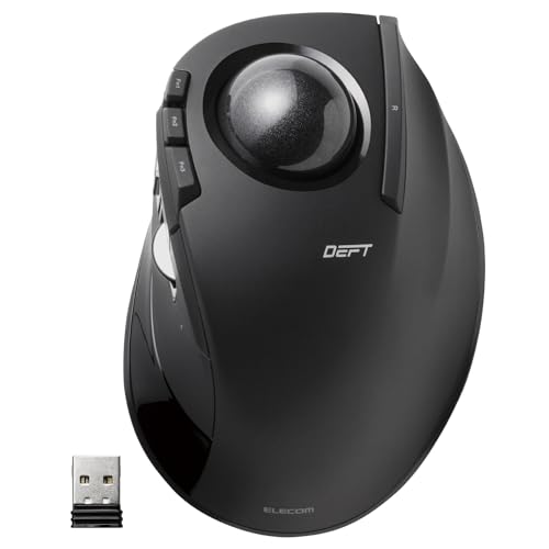 ELECOM DEFT Trackball Maus, 2.4GHz Drahtlos, Fingergesteuert, 8-Tasten-Funktion, Ergonomisches Design mit 34mm Glatter Kugel, Für PC/Laptop, Kompatibel mit Windows 11/MacOS, Modell M-DT2DRBK Bild 1