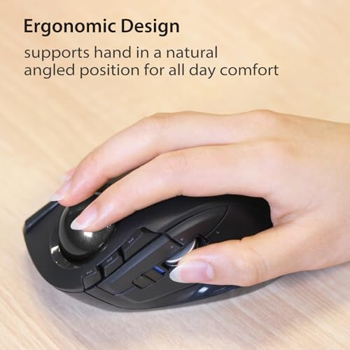 ELECOM DEFT Trackball Maus, 2.4GHz Drahtlos, Fingergesteuert, 8-Tasten-Funktion, Ergonomisches Design mit 34mm Glatter Kugel, Für PC/Laptop, Kompatibel mit Windows 11/MacOS, Modell M-DT2DRBK Bild 3