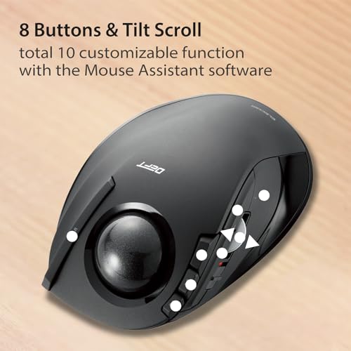 ELECOM DEFT Trackball Maus, 2.4GHz Drahtlos, Fingergesteuert, 8-Tasten-Funktion, Ergonomisches Design mit 34mm Glatter Kugel, Für PC/Laptop, Kompatibel mit Windows 11/MacOS, Modell M-DT2DRBK Bild 5