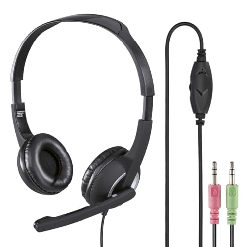 Hama PC Headset mit Mikrofon (Ultra leichte Kopfhörer, On-Ear Ohrhörer, gepolsterte Ohrmuscheln, Stereo, Computer-Kopfhörer mit Lautstärkeregler am Kabel, 2 m Kabellänge, 3,5 mm Klinke) schwarz Bild 1