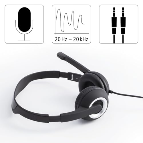 Hama PC Headset mit Mikrofon (Ultra leichte Kopfhörer, On-Ear Ohrhörer, gepolsterte Ohrmuscheln, Stereo, Computer-Kopfhörer mit Lautstärkeregler am Kabel, 2 m Kabellänge, 3,5 mm Klinke) schwarz Bild 2