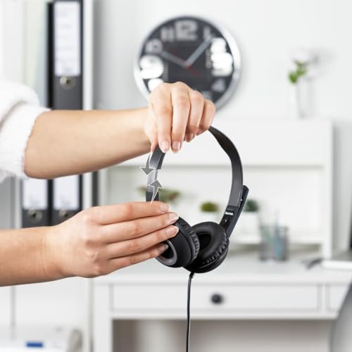 Hama PC Headset mit Mikrofon (Ultra leichte Kopfhörer, On-Ear Ohrhörer, gepolsterte Ohrmuscheln, Stereo, Computer-Kopfhörer mit Lautstärkeregler am Kabel, 2 m Kabellänge, 3,5 mm Klinke) schwarz Bild 3