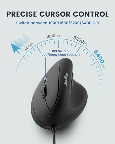 Perixx PERIMICE-508 Programmierbare Ergonomische Maus -Vertikal - Schnurgebunden - 1000/1600 dpi - Ideal gegen Maus-und Tennisarm Bild 4