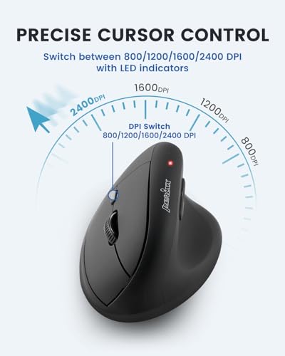 Perixx PERIMICE-608 Programmierbare Ergonomische Maus - Vertikales Design - 800/1200/1600 dpi - Kabellos, 10914, Schwarz, Kabellos - Funk 2,4GHz Bild 7
