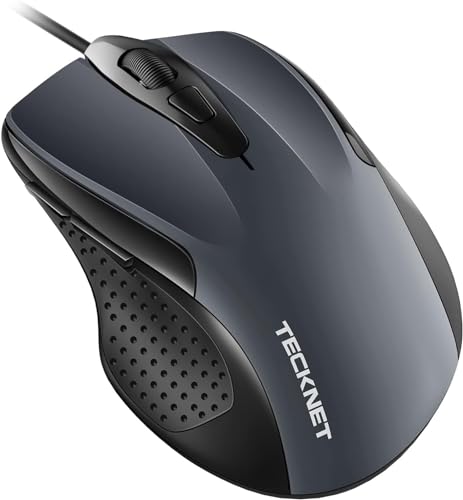 TECKNET Maus mit Kabel, Computermaus mit 6 Tasten, 6400 DPI, Ergonomisches Optical Business Kabelgebundene Maus für PC, Laptop, USB-Kabel 150 cm, Grau Bild 1