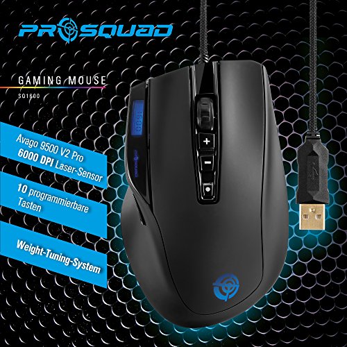 ProSquad SQ1600 USB Gaming Maus | 10 Tasten, 32 Farben, 11.750 FPS, 6000 DPI, inkl. LCD Display für PC Bild 2