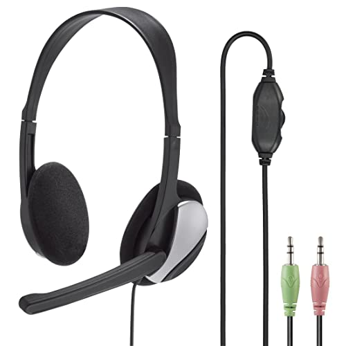 Hama PC Headset HS-P100 mit Mikrofon (Ultra leicht, On-Ear, Stereo, Lautstärkeregler am Kabel, 2 m Kabellänge, 3,5 mm Klinke) schwarz Bild 1