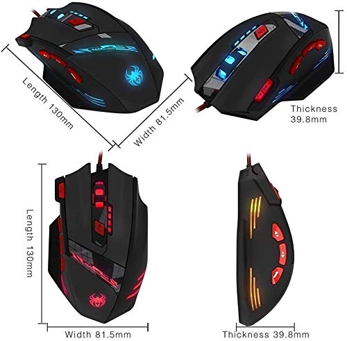 Zelotes T90 Qualität multi-modes LED-Lichtern, 9200 DPI Kabelgebundene USB-Gaming-Maus Computer-Mäuse für PC, Gewicht Tuning Set, Mac, 8 Tasten (schwarz) Bild 5