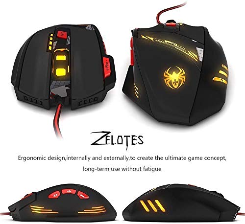 Zelotes T90 Qualität multi-modes LED-Lichtern, 9200 DPI Kabelgebundene USB-Gaming-Maus Computer-Mäuse für PC, Gewicht Tuning Set, Mac, 8 Tasten (schwarz) Bild 6