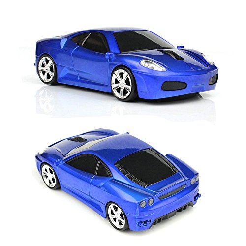 urchoiceltd 2017 2,4 GHz Wireless 3D 1600 DPI Sport Racing Auto-Form optische USB schnurlose Gaming Maus mit Scheinwerfer und Schwanz Tricks Dunkelblau Bild 2