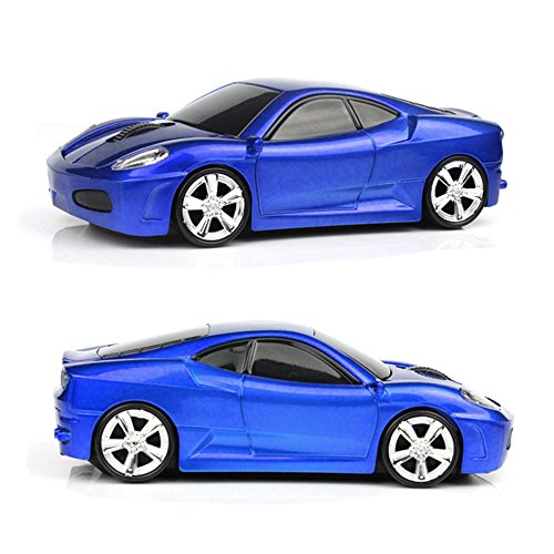 urchoiceltd 2017 2,4 GHz Wireless 3D 1600 DPI Sport Racing Auto-Form optische USB schnurlose Gaming Maus mit Scheinwerfer und Schwanz Tricks Dunkelblau Bild 3