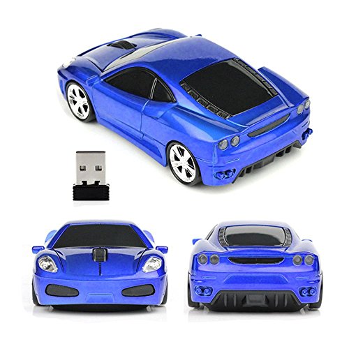 urchoiceltd 2017 2,4 GHz Wireless 3D 1600 DPI Sport Racing Auto-Form optische USB schnurlose Gaming Maus mit Scheinwerfer und Schwanz Tricks Dunkelblau Bild 4