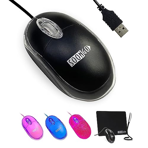 SOONGO Verkabelte Computermaus, Notebooks-Maus, Mini-Computermaus, Ergonomische Maus, Kompatibel mit PC, Notebook, Desktop-Computer, Windows 7/8/10/XP/Vista und Mac, Schwarz, 1200 DPI, 1,5 m Kabel Bild 1