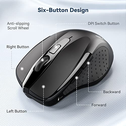 TECKNET Kabellose Maus Pro 2.4G 2600 DPI Wireless Maus 6 Tasten mit Nano Empfänger, 24 Monate Batterielaufzeit, 5 Einstellbare DPI-Pegel für PC Laptop iMac MacBook Microsoft Pro, Office Home Bild 5