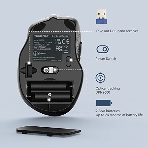 TECKNET Kabellose Maus Pro 2.4G 2600 DPI Wireless Maus 6 Tasten mit Nano Empfänger, 24 Monate Batterielaufzeit, 5 Einstellbare DPI-Pegel für PC Laptop iMac MacBook Microsoft Pro, Office Home Bild 6