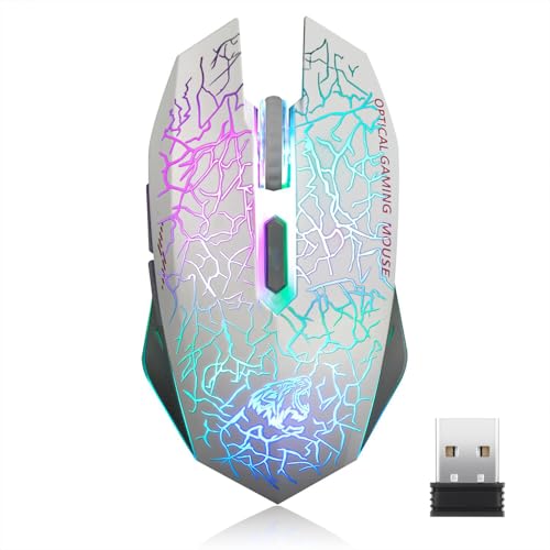 Uiosmuph M2 kabellos wiederaufladbar Gaming Maus Optische geräuschlos Mäuse mit Nano Empfänger 6 Tasten für Mac Notebook Desktop Laptop(White) Bild 1