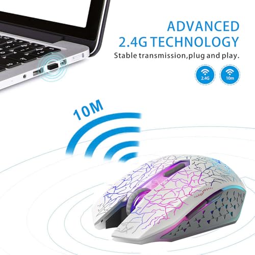 Uiosmuph M2 kabellos wiederaufladbar Gaming Maus Optische geräuschlos Mäuse mit Nano Empfänger 6 Tasten für Mac Notebook Desktop Laptop(White) Bild 2