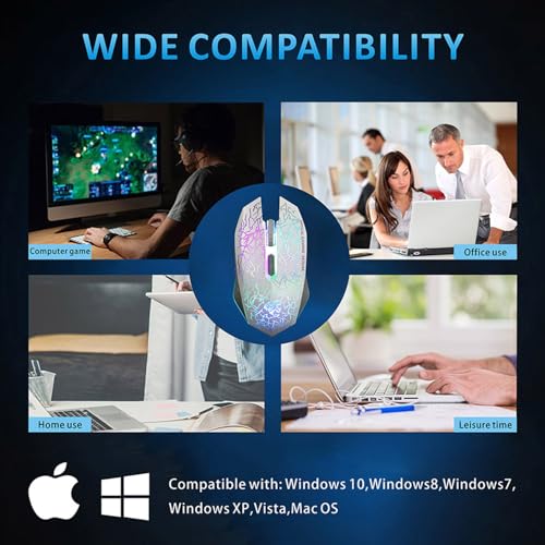 Uiosmuph M2 kabellos wiederaufladbar Gaming Maus Optische geräuschlos Mäuse mit Nano Empfänger 6 Tasten für Mac Notebook Desktop Laptop(White) Bild 7