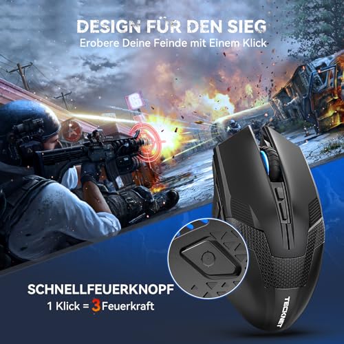 TECKNET Kabellose Gaming Maus, 2,4 GHz Wireless Mouse Gaming mit Schnellfeuertaste, 8 Tasten, 4800 DPI, 20 Millionen Klicks, Ergonomische Optische Maus für PC/Mac/Laptop Bild 2