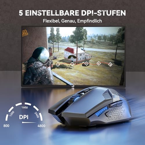 TECKNET Kabellose Gaming Maus, 2,4 GHz Wireless Mouse Gaming mit Schnellfeuertaste, 8 Tasten, 4800 DPI, 20 Millionen Klicks, Ergonomische Optische Maus für PC/Mac/Laptop Bild 3