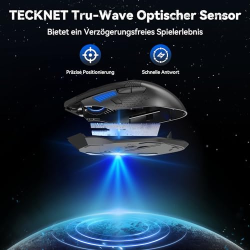 TECKNET Kabellose Gaming Maus, 2,4 GHz Wireless Mouse Gaming mit Schnellfeuertaste, 8 Tasten, 4800 DPI, 20 Millionen Klicks, Ergonomische Optische Maus für PC/Mac/Laptop Bild 6