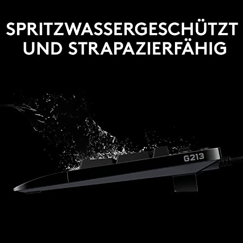 Logitech G213 Prodigy Gaming-Tastatur, RGB-Beleuchtung, Programmierbare G-Tasten, Multi-Media Bedienelemente, Integrierte Handballenauflage, Spritzwassergeschützt, Deutsches QWERTZ-Layout - Schwarz Bild 3