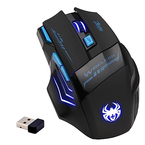 zelotes Kabellose Maus,4 DPI Einstellbar,7 Tasten,Energieeinsparung,2,4 GHz mit USB Empfänger,LED Beleuchtung,Ergonomisches Design,Gaming Maus Kabellos Funkmaus für PC, Mac, Laptop,Schwarz Bild 1