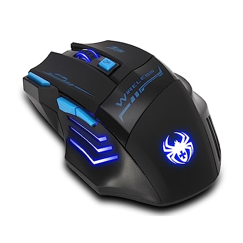 zelotes Kabellose Maus,4 DPI Einstellbar,7 Tasten,Energieeinsparung,2,4 GHz mit USB Empfänger,LED Beleuchtung,Ergonomisches Design,Gaming Maus Kabellos Funkmaus für PC, Mac, Laptop,Schwarz Bild 3