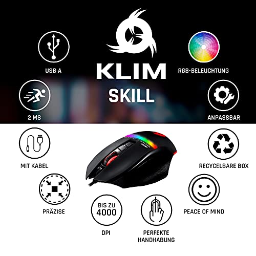 KLIM Skill Gaming Maus - High Precision PC Gaming Mouse USB - Neue 2023 - Wählbare DPI-Einstellung – Programmierbare Tasten – Exzellenter Griff PC PS5 Bild 2