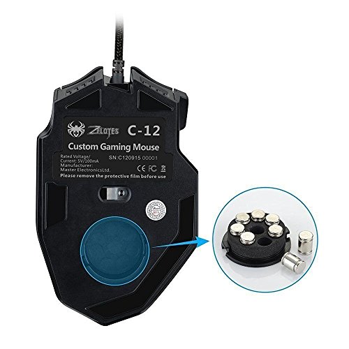 zelotes Gaming Maus,4000DPI,12 programmierbare Tasten,8 Gewichtsblöcke,Ergonomische Design,RGB Gamer Maus mit Kabel,für PC,Mac,Computer,Laptop,Schwarz Bild 5