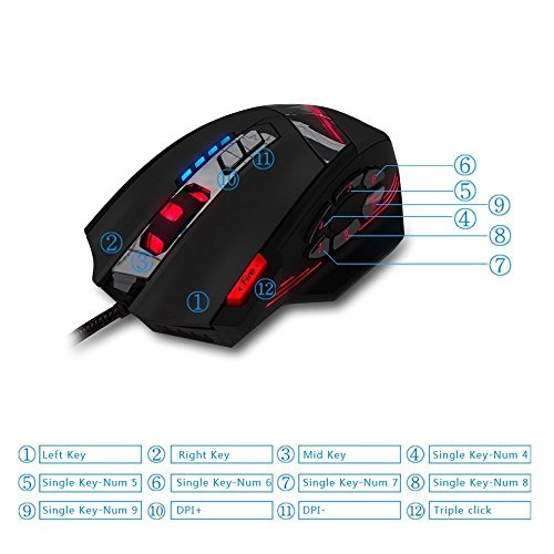 zelotes Gaming Maus,4000DPI,12 programmierbare Tasten,8 Gewichtsblöcke,Ergonomische Design,RGB Gamer Maus mit Kabel,für PC,Mac,Computer,Laptop,Schwarz Bild 6