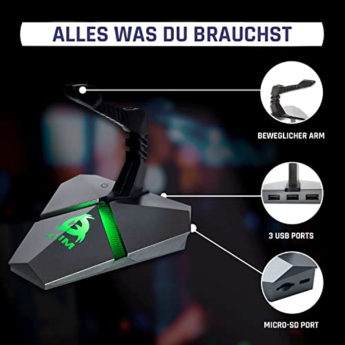 KLIM Bungee für die Gaming Maus - 3X USB 2.0 Hub - Multifunktionsprodukt - Hintergrundbeleuchtung - Mauskabelhalter für kabelgebundene Maus - Card Reader - Neue Bild 4
