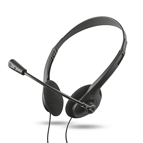 Trust Primo Chat Kopfhörer mit Kabel 3.5 mm, Einstellbares Mikrofon, Leichtes Design, Y-Adapter, 1,8 m Kabel mit Lautstärkeregler, Kabelgebundenes PC Headset für Mac Office Skype Teams, Schwarz Bild 1