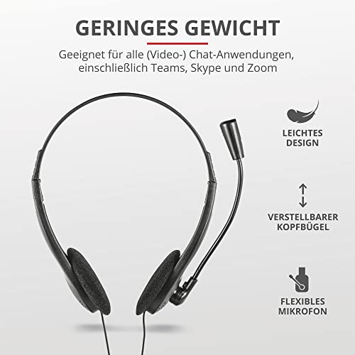 Trust Primo Chat Kopfhörer mit Kabel 3.5 mm, Einstellbares Mikrofon, Leichtes Design, Y-Adapter, 1,8 m Kabel mit Lautstärkeregler, Kabelgebundenes PC Headset für Mac Office Skype Teams, Schwarz Bild 3