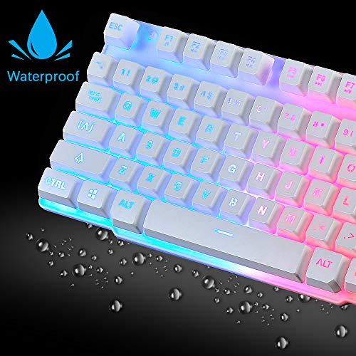 UrChoiceLtd Meyying T6 Regenbogen Hinterleuchtet Multimedia USB Spiel Tastatur + 2400DPI 6-Tasten Optisch Regenbogen LED Maus +Spiel Mauspads (Leuchtender Schlüssel, weiß) Bild 4