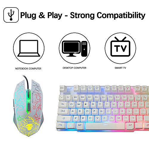 UrChoiceLtd Meyying T6 Regenbogen Hinterleuchtet Multimedia USB Spiel Tastatur + 2400DPI 6-Tasten Optisch Regenbogen LED Maus +Spiel Mauspads (Leuchtender Schlüssel, weiß) Bild 5