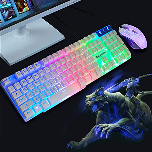 UrChoiceLtd Meyying T6 Regenbogen Hinterleuchtet Multimedia USB Spiel Tastatur + 2400DPI 6-Tasten Optisch Regenbogen LED Maus +Spiel Mauspads (Leuchtender Schlüssel, weiß) Bild 7