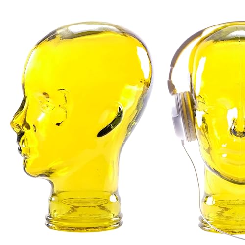 DESIGN DELIGHTS KOPFHÖRERSTÄNDER | Glas, Transparent Gelb | Deko Kopf, Glaskopf, Headset Halter, Retro Kopfhörer Ständer, Headset Halterung, Gaming Disyplayständer Bild 1