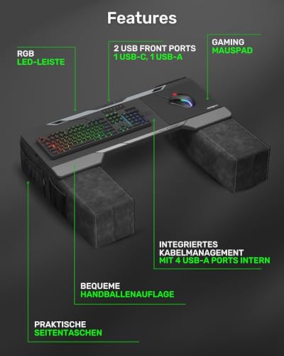 Couchmaster CYCON³ Black HORIZONLIGHT Bar, ergonomischer Gaming Laptoptisch für Couch, Sofa und Bett, Laptop Tisch mit USB Hub für PC, PS4/5, Xbox One/Series X und Laptops Bild 5