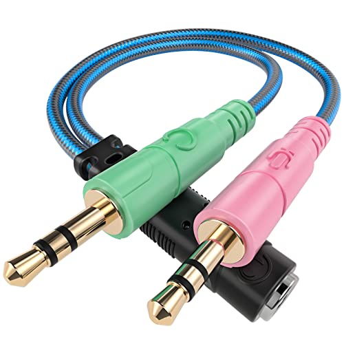 ENVEL Headset Audio Splitter y Adapter Klinke 3,5 mm Mikrofon Kopfhörer 4 Polig Kabel aux Splitter 1 auf 2 3,5 Buchse auf Doppel 3,5 Klinkenstecker für Desktop,Laptop,PS4,Xbox One,Smartphone Bild 1