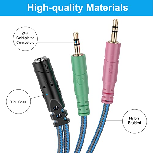 ENVEL Headset Audio Splitter y Adapter Klinke 3,5 mm Mikrofon Kopfhörer 4 Polig Kabel aux Splitter 1 auf 2 3,5 Buchse auf Doppel 3,5 Klinkenstecker für Desktop,Laptop,PS4,Xbox One,Smartphone Bild 4