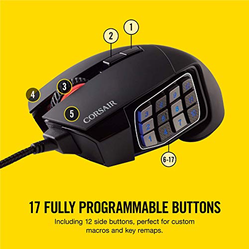 Corsair, USB, Scimitar Pro RGB – MMO Gaming Maus – 16.000 DPI optischer Sensor – 12 programmierbare Seitentasten – Schwarz Bild 3
