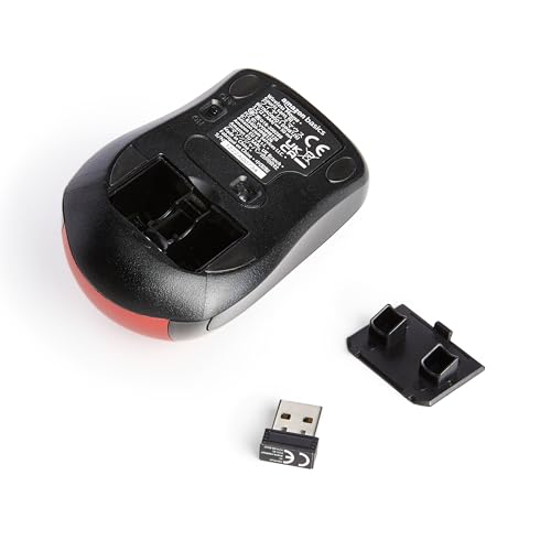 Amazon Basics Kabellose Computer-Maus mit USB-Nano-Empfänger, Rot Bild 4