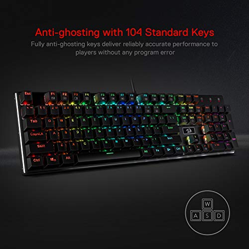 Redragon K556 Mechanische Gaming-Tastatur, US-Layout, Brauner Schalter, Taktile & klick-Tastatur, 18 Modus RGB-Beleuchtung, Voll Programmierbar, Ganzmetallpanel, Ergonomische Tastatur, Schwarz Bild 2