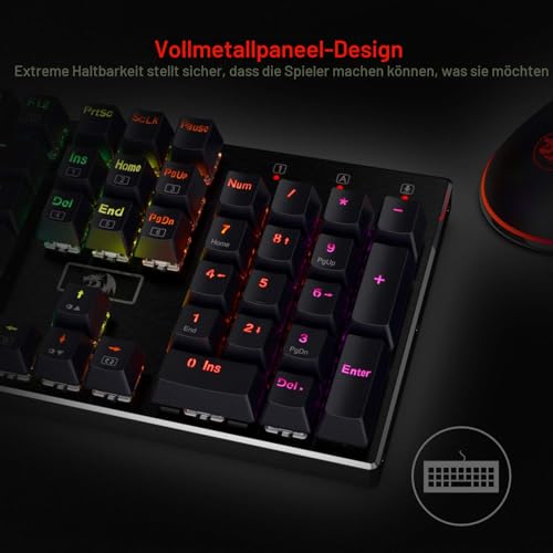 Redragon K556 Mechanische Gaming-Tastatur, US-Layout, Brauner Schalter, Taktile & klick-Tastatur, 18 Modus RGB-Beleuchtung, Voll Programmierbar, Ganzmetallpanel, Ergonomische Tastatur, Schwarz Bild 3