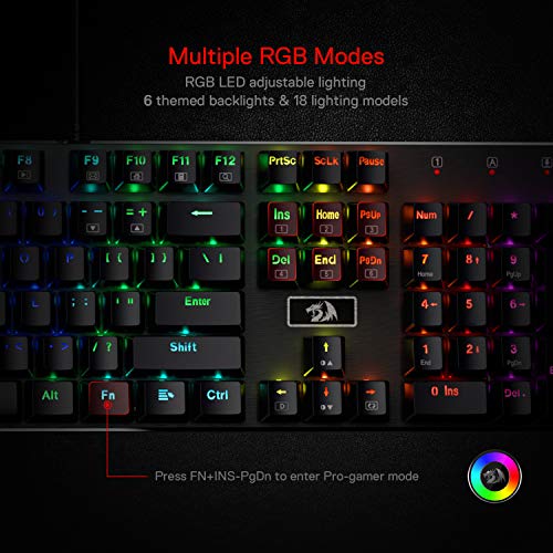 Redragon K556 Mechanische Gaming-Tastatur, US-Layout, Brauner Schalter, Taktile & klick-Tastatur, 18 Modus RGB-Beleuchtung, Voll Programmierbar, Ganzmetallpanel, Ergonomische Tastatur, Schwarz Bild 4