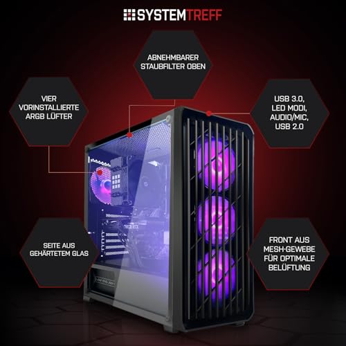 SYSTEMTREFF Basic Gaming Komplett PC Set AMD Ryzen 5 PRO 5655G 6x4.4GHz | AMD RX Vega 7 4K | 512GB M.2 NVMe | 16GB DDR4 RAM | WLAN Desktop Paket Computer für Gamer, Gaming Bild 3