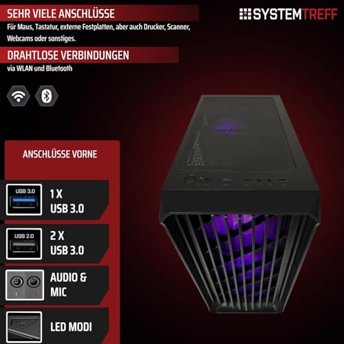 SYSTEMTREFF Basic Gaming Komplett PC Set AMD Ryzen 5 PRO 5655G 6x4.4GHz | AMD RX Vega 7 4K | 512GB M.2 NVMe | 16GB DDR4 RAM | WLAN Desktop Paket Computer für Gamer, Gaming Bild 4